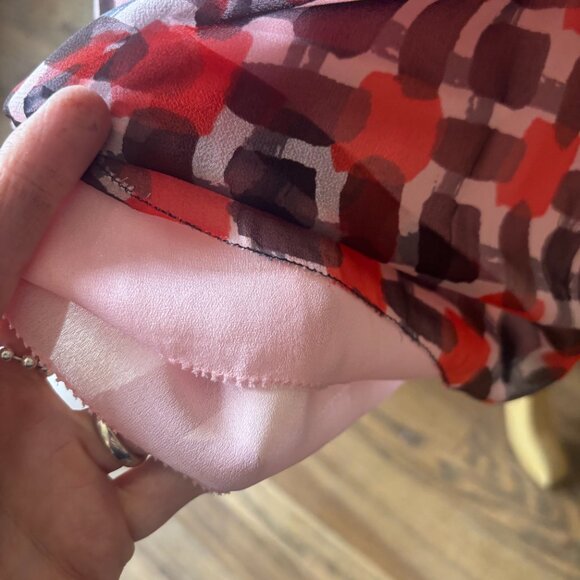 Kate Spade Sheer Silk Dress Black Red Pink block pattern - Picture 13 of 14